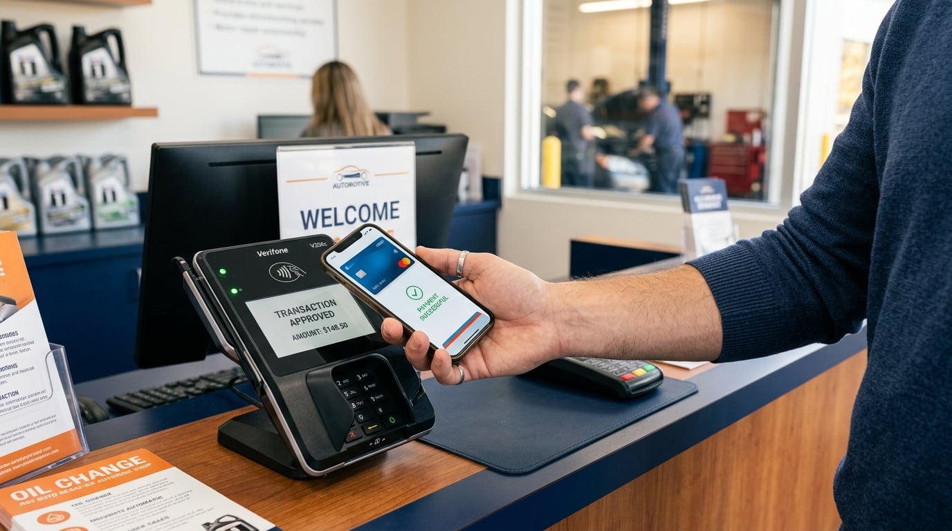 Customer paying an auto repair invoice online